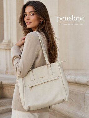 Penelope Cream Faux Leather Tote Bag, Large
